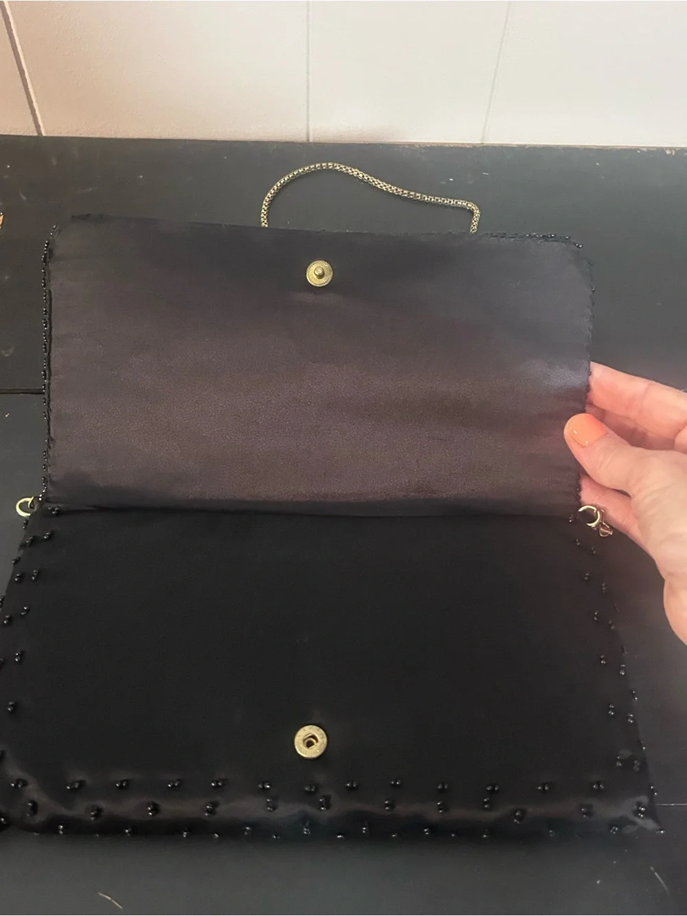 Beaded Black Evening Clutch with Gold and Silver Embroidery